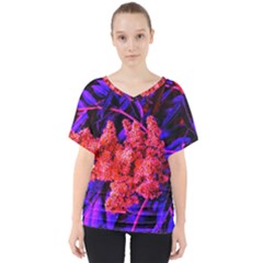 Red And Blue Sideways Sumac V-neck Dolman Drape Top by okhismakingart