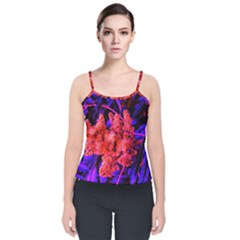 Red And Blue Sideways Sumac Velvet Spaghetti Strap Top