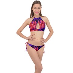 Red And Blue Sideways Sumac Cross Front Halter Bikini Set