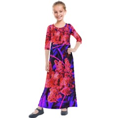 Red And Blue Sideways Sumac Kids  Quarter Sleeve Maxi Dress