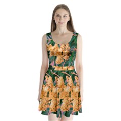 Green And Gold Sideways Sumac Split Back Mini Dress  by okhismakingart