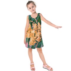 Green And Gold Sideways Sumac Kids  Sleeveless Dress by okhismakingart