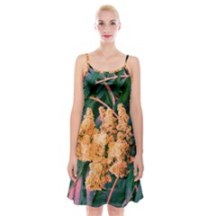 Green And Gold Sideways Sumac Spaghetti Strap Velvet Dress by okhismakingart