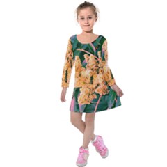 Green And Gold Sideways Sumac Kids  Long Sleeve Velvet Dress by okhismakingart