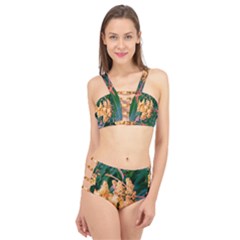 Green And Gold Sideways Sumac Cage Up Bikini Set