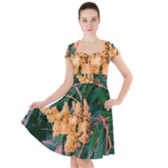 Green And Gold Sideways Sumac Cap Sleeve Midi Dress