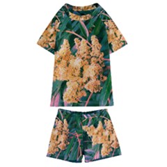 Green And Gold Sideways Sumac Kids  Swim Tee And Shorts Set