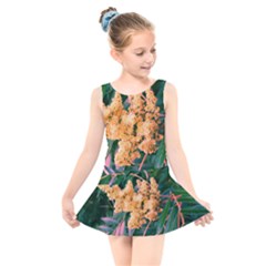 Green And Gold Sideways Sumac Kids  Skater Dress Swimsuit