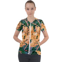 Green And Gold Sideways Sumac Short Sleeve Zip Up Jacket