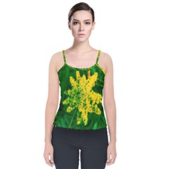 Yellow Sumac Bloom Velvet Spaghetti Strap Top