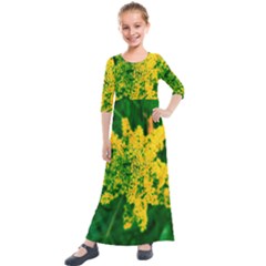 Yellow Sumac Bloom Kids  Quarter Sleeve Maxi Dress by okhismakingart