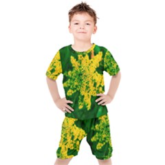 Yellow Sumac Bloom Kids  Tee And Shorts Set