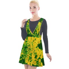 Yellow Sumac Bloom Plunge Pinafore Velour Dress