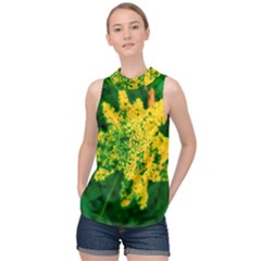 Yellow Sumac Bloom High Neck Satin Top by okhismakingart