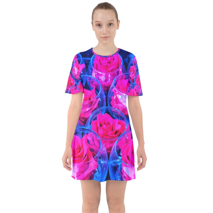 Rose Bowls Sixties Short Sleeve Mini Dress