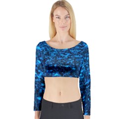 Blue Queen Anne s Lace Hillside Long Sleeve Crop Top by okhismakingart