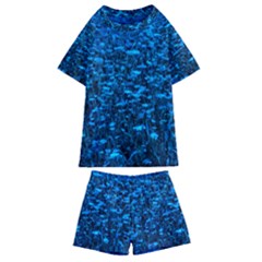 Blue Queen Anne s Lace Hillside Kids  Swim Tee And Shorts Set by okhismakingart