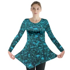 Blue-green Queen Annes Lace Hillside Long Sleeve Tunic  by okhismakingart