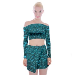 Blue-green Queen Annes Lace Hillside Off Shoulder Top With Mini Skirt Set by okhismakingart