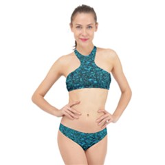 Blue-green Queen Annes Lace Hillside High Neck Bikini Set