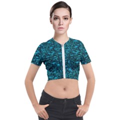 Blue-green Queen Annes Lace Hillside Short Sleeve Cropped Jacket by okhismakingart