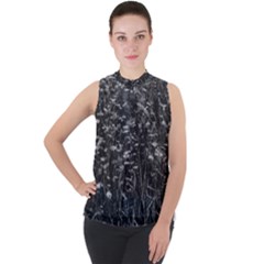 Black And White Queen Anne s Lace Hillside Mock Neck Chiffon Sleeveless Top by okhismakingart