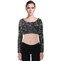 Black and White Queen Anne s Lace Hillside Velvet Long Sleeve Crop Top View1