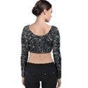 Black and White Queen Anne s Lace Hillside Velvet Long Sleeve Crop Top View2