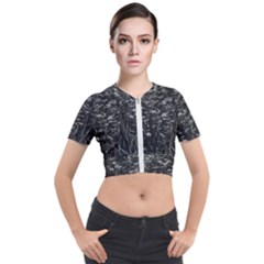 Black And White Queen Anne s Lace Hillside Short Sleeve Cropped Jacket