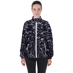 High Contrast Black And White Queen Anne s Lace Hillside Women s High Neck Windbreaker by okhismakingart