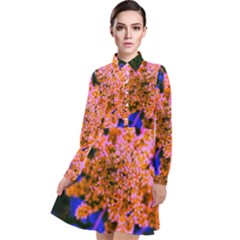 Yellow, Pink, And Blue Sumac Bloom Long Sleeve Chiffon Shirt Dress