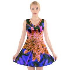 Yellow, Pink, And Blue Sumac Bloom V-neck Sleeveless Dress by okhismakingart