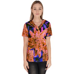 Yellow, Pink, And Blue Sumac Bloom Women s V-neck Scrub Top by okhismakingart