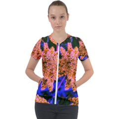 Yellow, Pink, And Blue Sumac Bloom Short Sleeve Zip Up Jacket