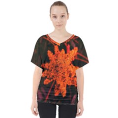 Orange Sumac Bloom V-neck Dolman Drape Top by okhismakingart