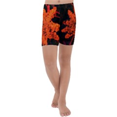 Orange Sumac Bloom Kids  Lightweight Velour Capri Yoga Leggings by okhismakingart