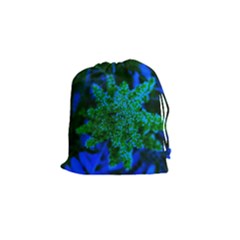 Blue And Green Sumac Bloom Drawstring Pouch (small)