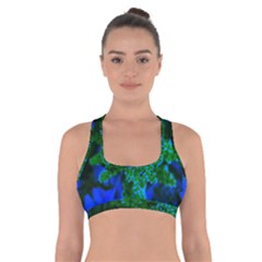 Blue And Green Sumac Bloom Cross Back Sports Bra by okhismakingart