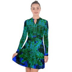 Blue And Green Sumac Bloom Long Sleeve Panel Dress by okhismakingart