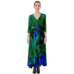 Blue And Green Sumac Bloom Button Up Boho Maxi Dress by okhismakingart