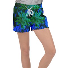 Blue And Green Sumac Bloom Women s Velour Lounge Shorts by okhismakingart