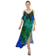 Blue And Green Sumac Bloom Maxi Chiffon Cover Up Dress by okhismakingart