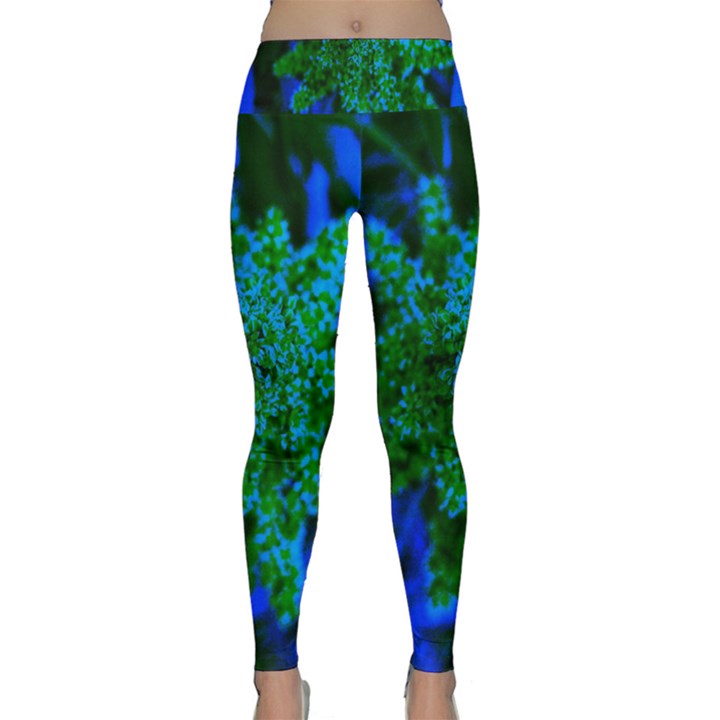 Blue and Green Sumac Bloom Lightweight Velour Classic Yoga Leggings