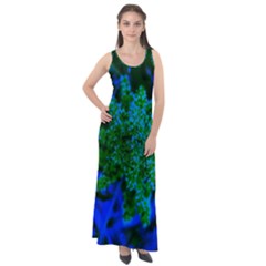 Blue And Green Sumac Bloom Sleeveless Velour Maxi Dress by okhismakingart