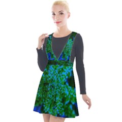 Blue And Green Sumac Bloom Plunge Pinafore Velour Dress by okhismakingart