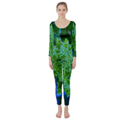 Lime Green Sumac Bloom Long Sleeve Catsuit by okhismakingart