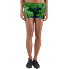 Lime Green Sumac Bloom Yoga Shorts by okhismakingart