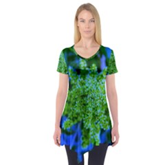 Lime Green Sumac Bloom Short Sleeve Tunic  by okhismakingart