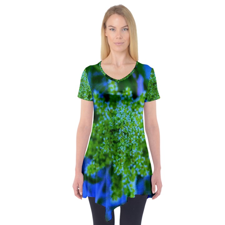 Lime Green Sumac Bloom Short Sleeve Tunic 