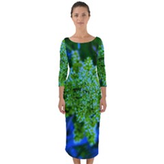 Lime Green Sumac Bloom Quarter Sleeve Midi Bodycon Dress by okhismakingart